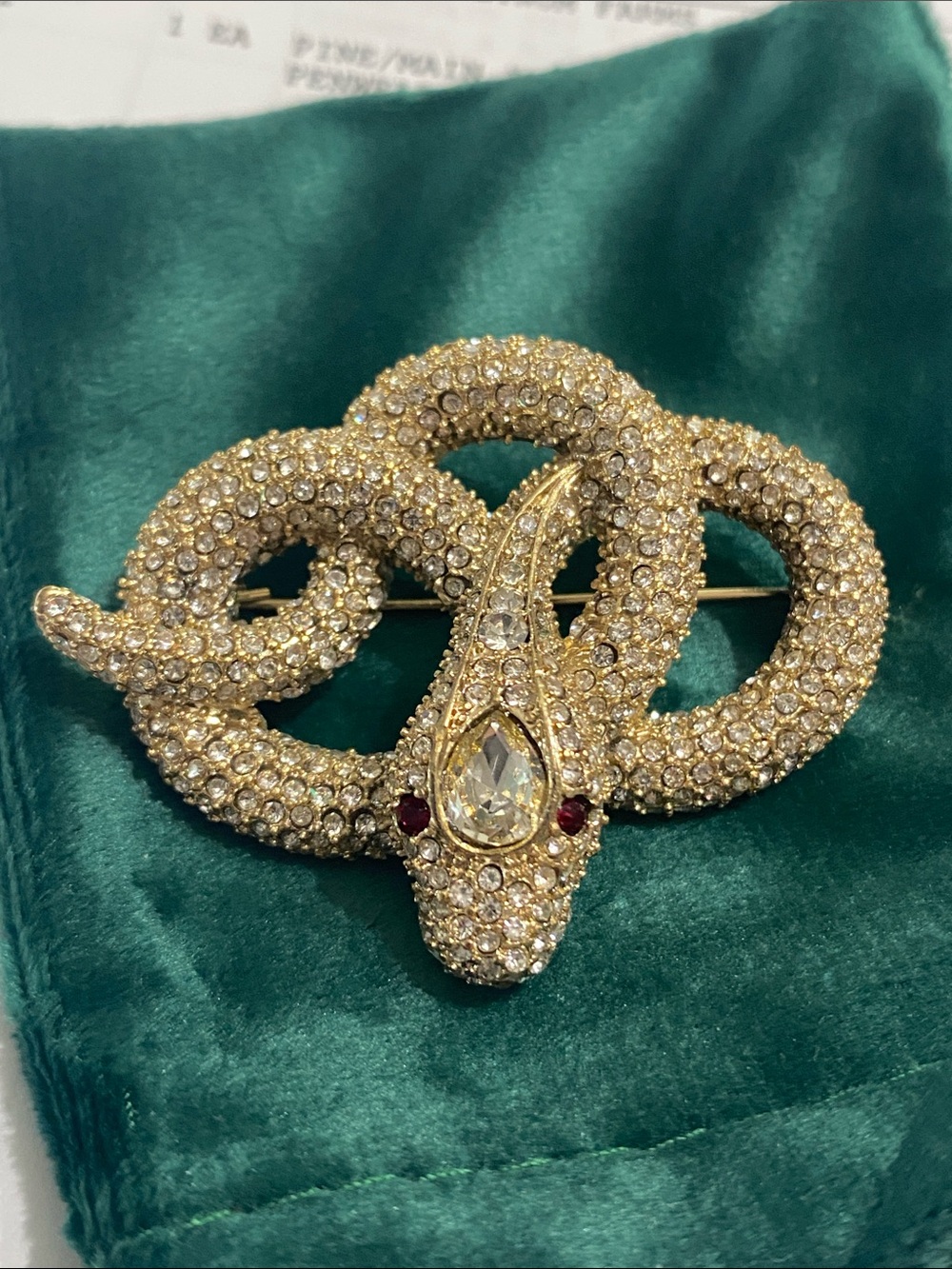 Lauren Ralph Lauren Gold Crystal Snake Brooch with Teardrop Accent